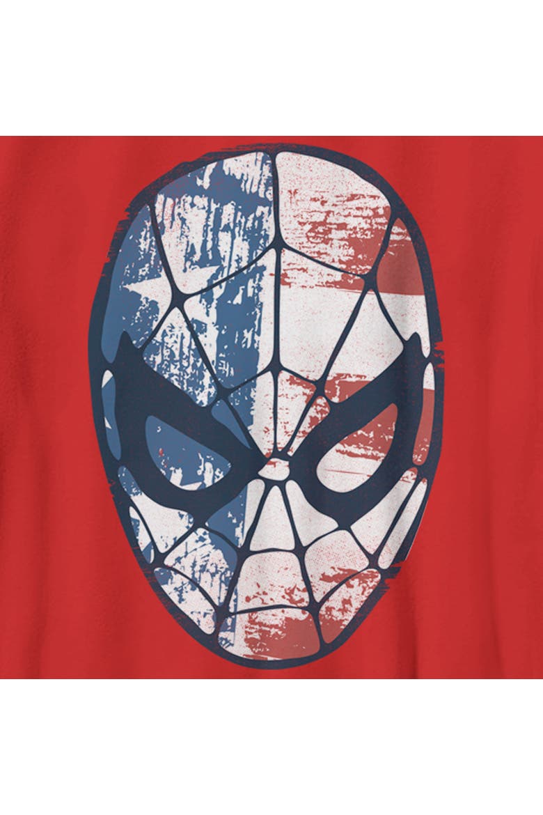 Boy's Marvel 4th of July Spider-Man American Flag Mask  Graphic T-Shirt, Alternate, color, Red