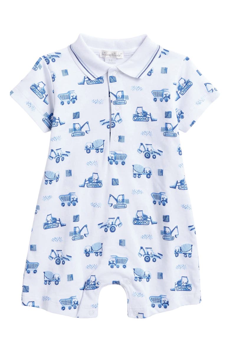 Kissy Kissy Construction Pima Cotton Polo Romper, Main, color, 