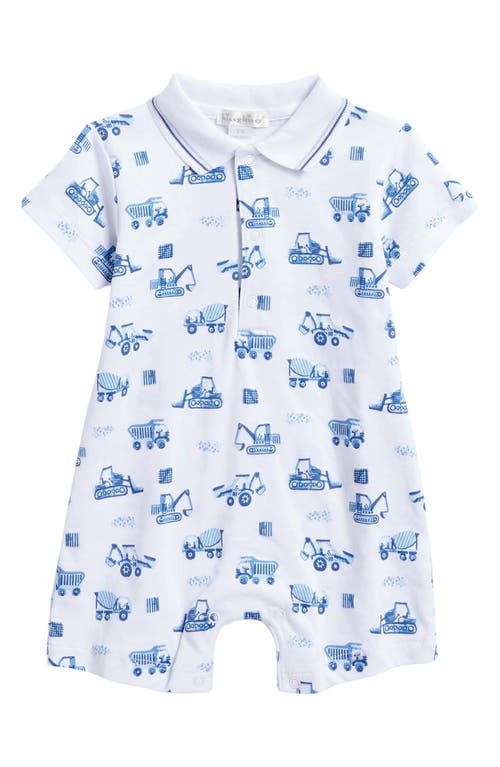 Kissy Kissy Construction Pima Cotton Polo Romper In Light Blue