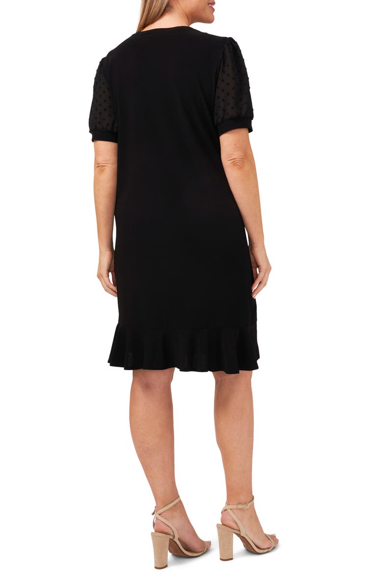 Clip Dot Puff Sleeve Dress, Alternate, color, RICH BLACK