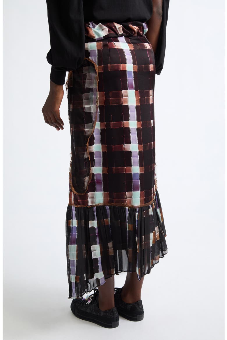 Lily Painted Plaid Asymmetric Satin Midi Skirt, Alternate, color, CHOCOLATE PAINTED PLAID