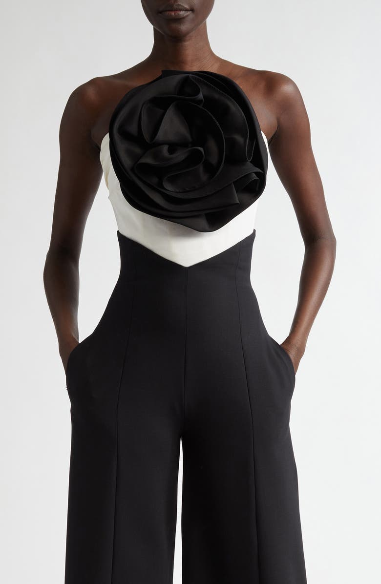 Carolina Herrera Rosette Strapless Silk Top, Main, color, 