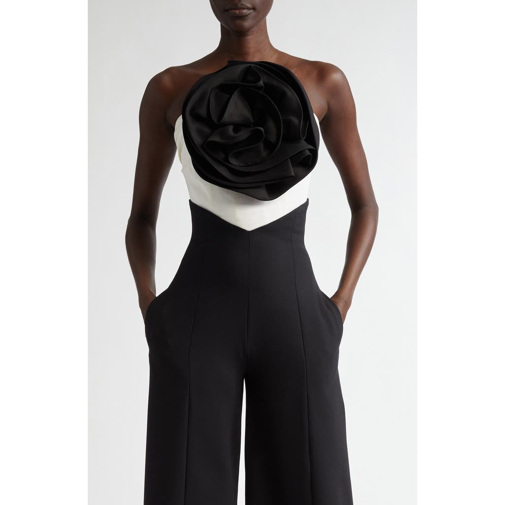 Carolina Herrera Rose Strapless Top In Black/white