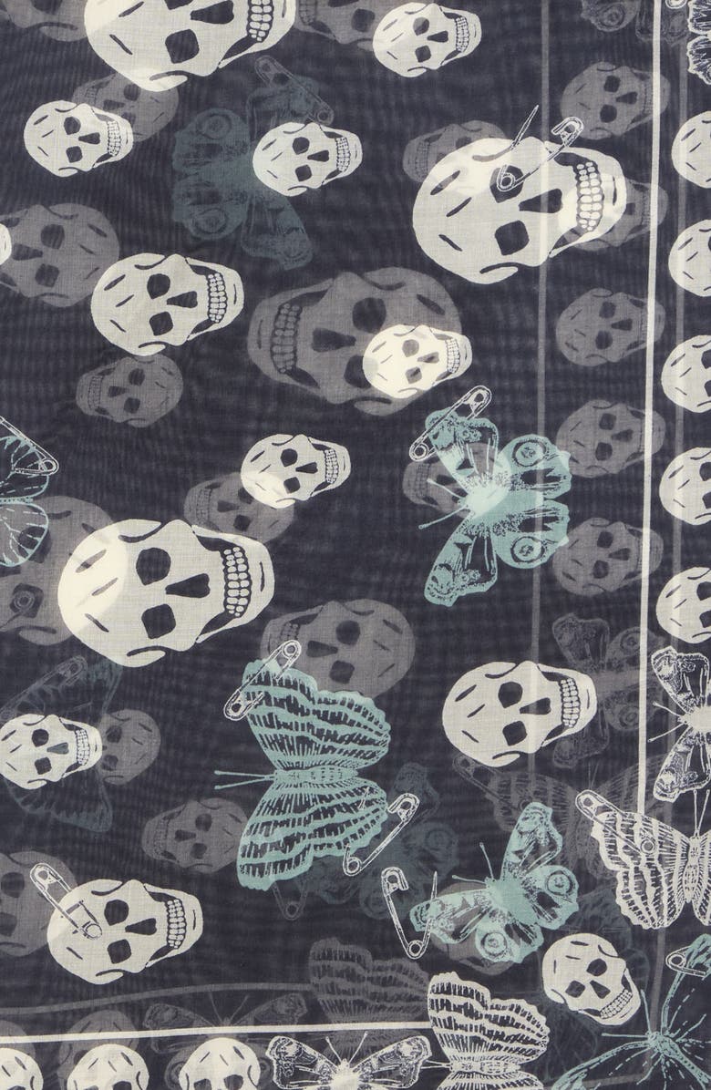 McQueen Alexander McQueen Classic Seasonal Butterfly Skull Print Scarf, Alternate, color,