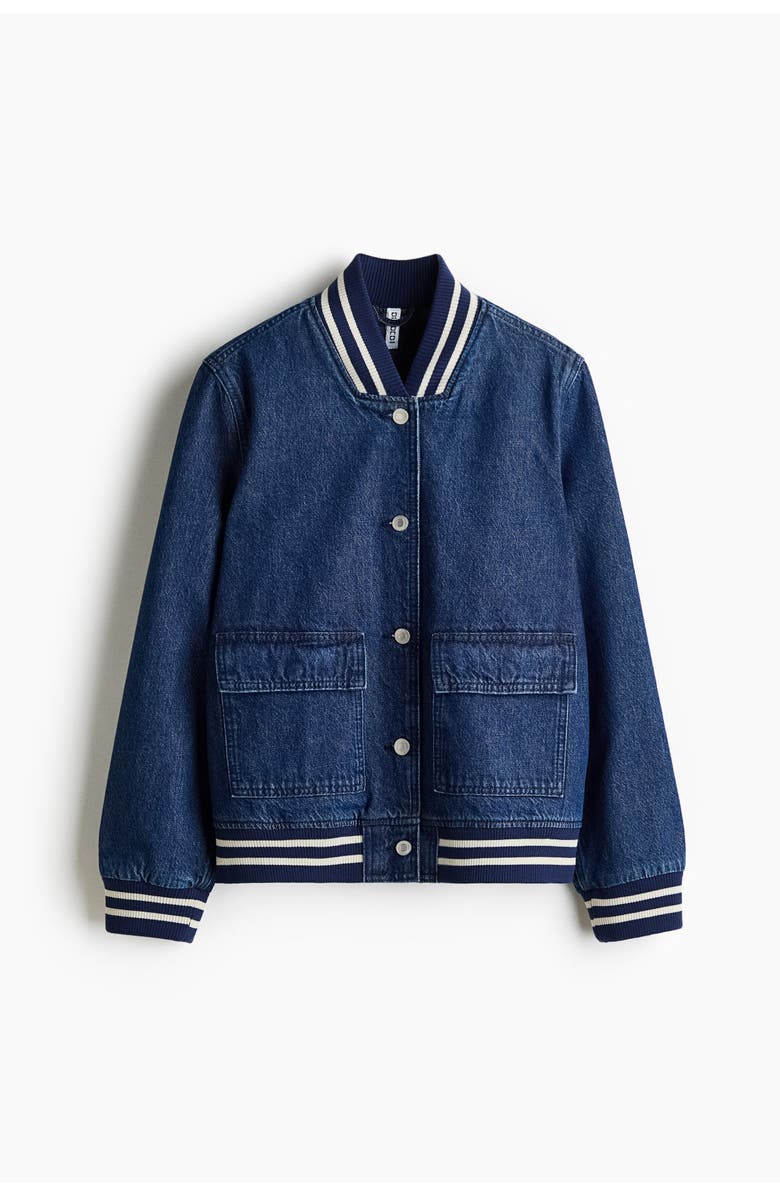H&M Denim Baseball Jacket, Main, color, Dark Denim Blue