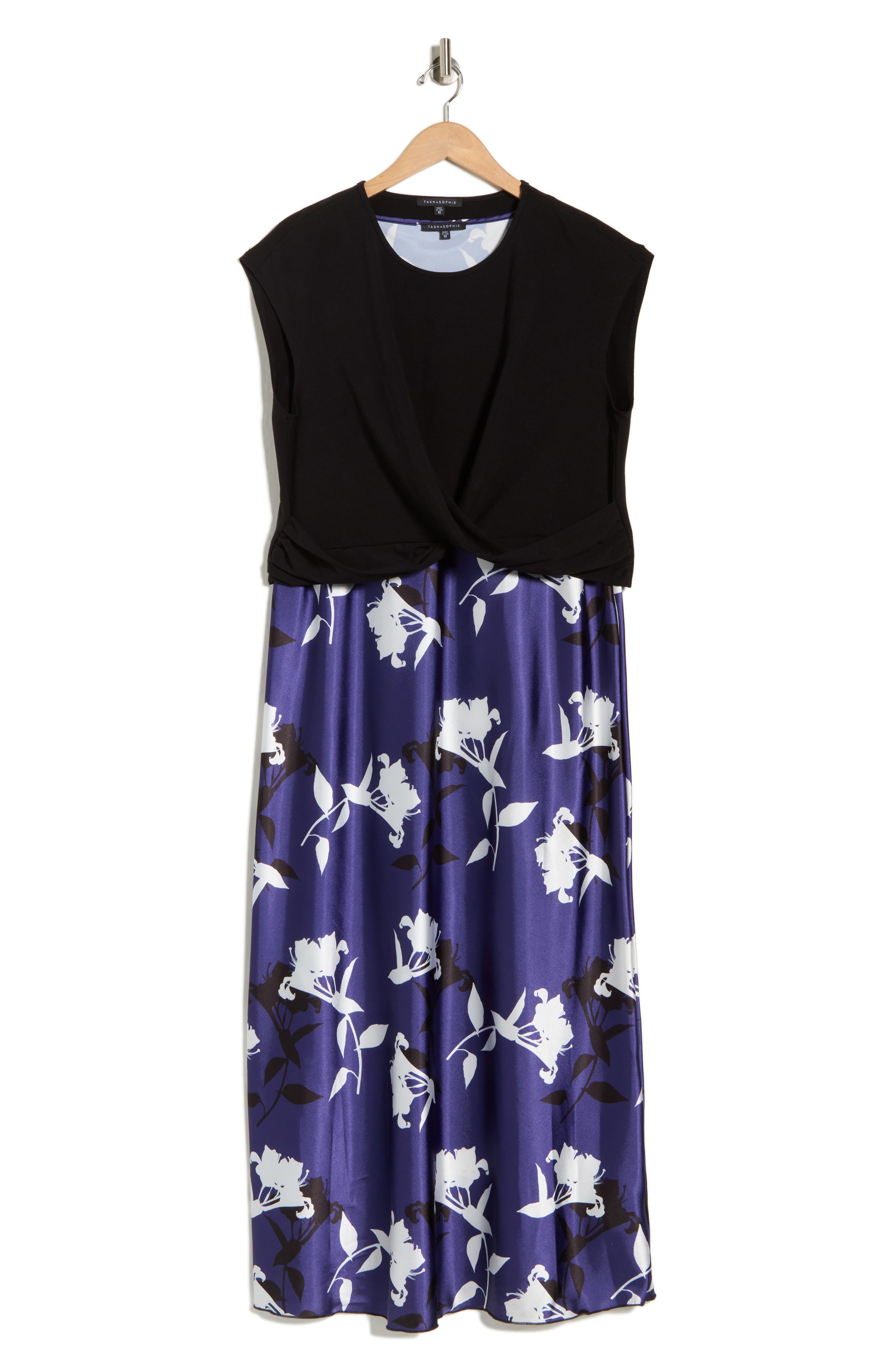 TASH AND SOPHIE Floral Satin Slipdress & Cap Sleeve Top Set