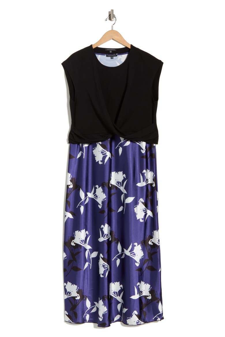 Floral Satin Slipdress & Cap Sleeve Top Set, Alternate, color, NAVY WHITE