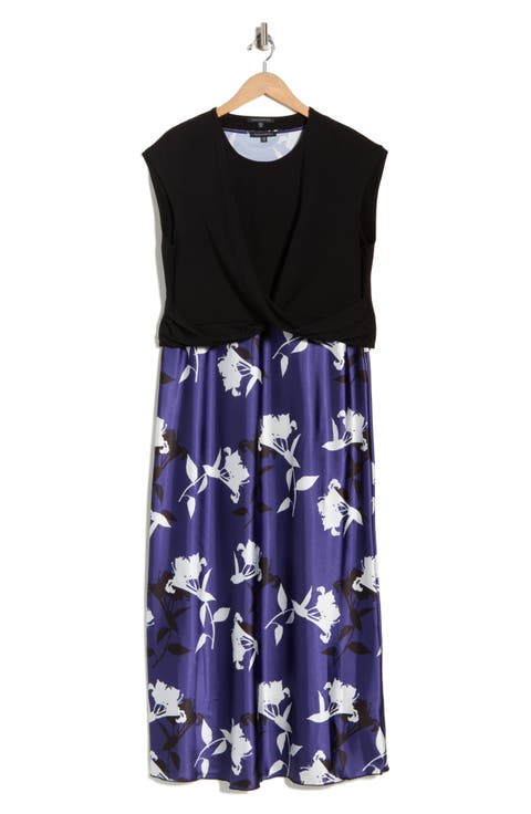 Floral Satin Slipdress & Cap Sleeve Top Set (Plus)