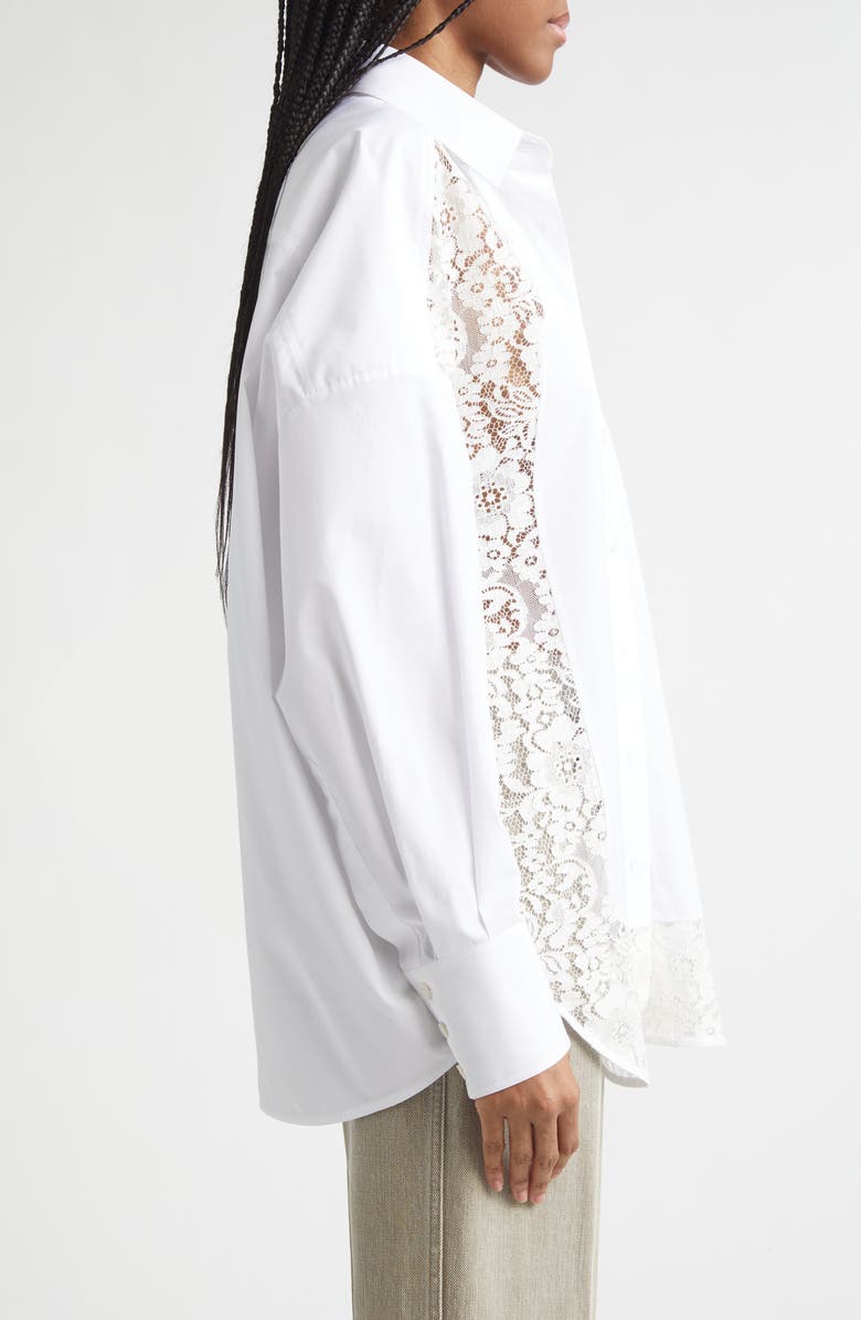 Stella McCartney Lace Panel Poplin Shirt, Alternate, color, Pure White