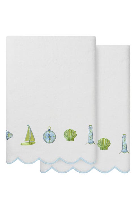 2-Piece Sea Joy Embroidered Turkish Cotton Bath Towel Set