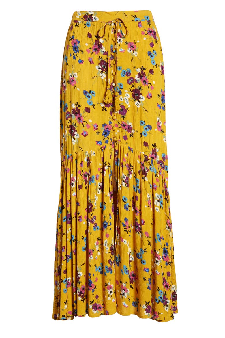 Marseille Button Front Maxi Skirt, Alternate, color, MUSTARD/ PLUM