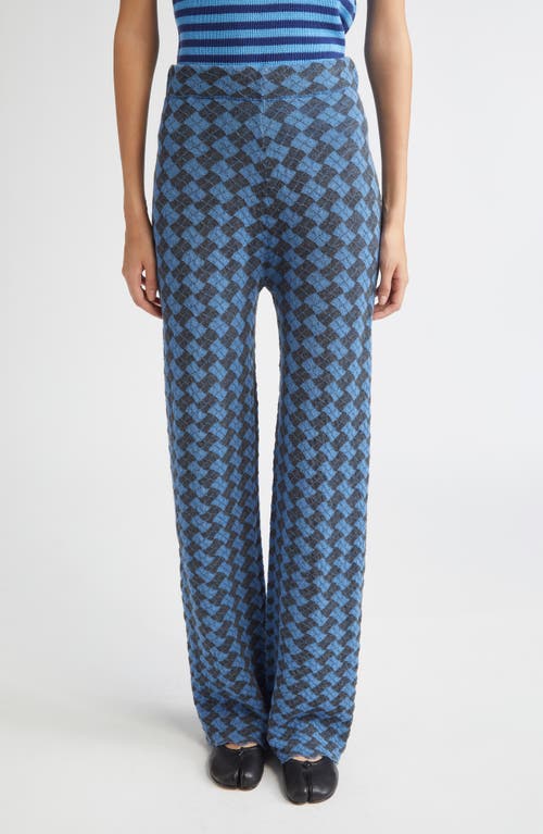 Yanyan Basket Argyle Drapey Wool Straight Leg Pants In Blue