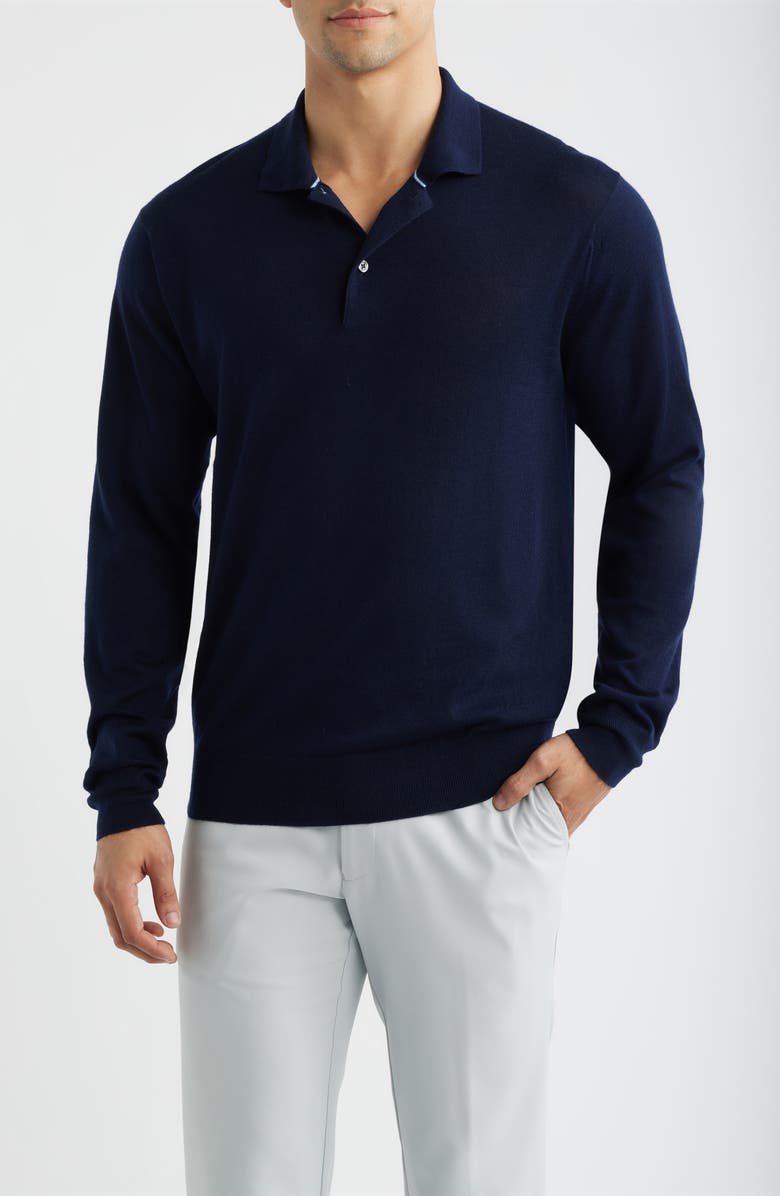 Greyson Saratoga Merino Wool Long Sleeve Polo, Main, color, Maltese Blue