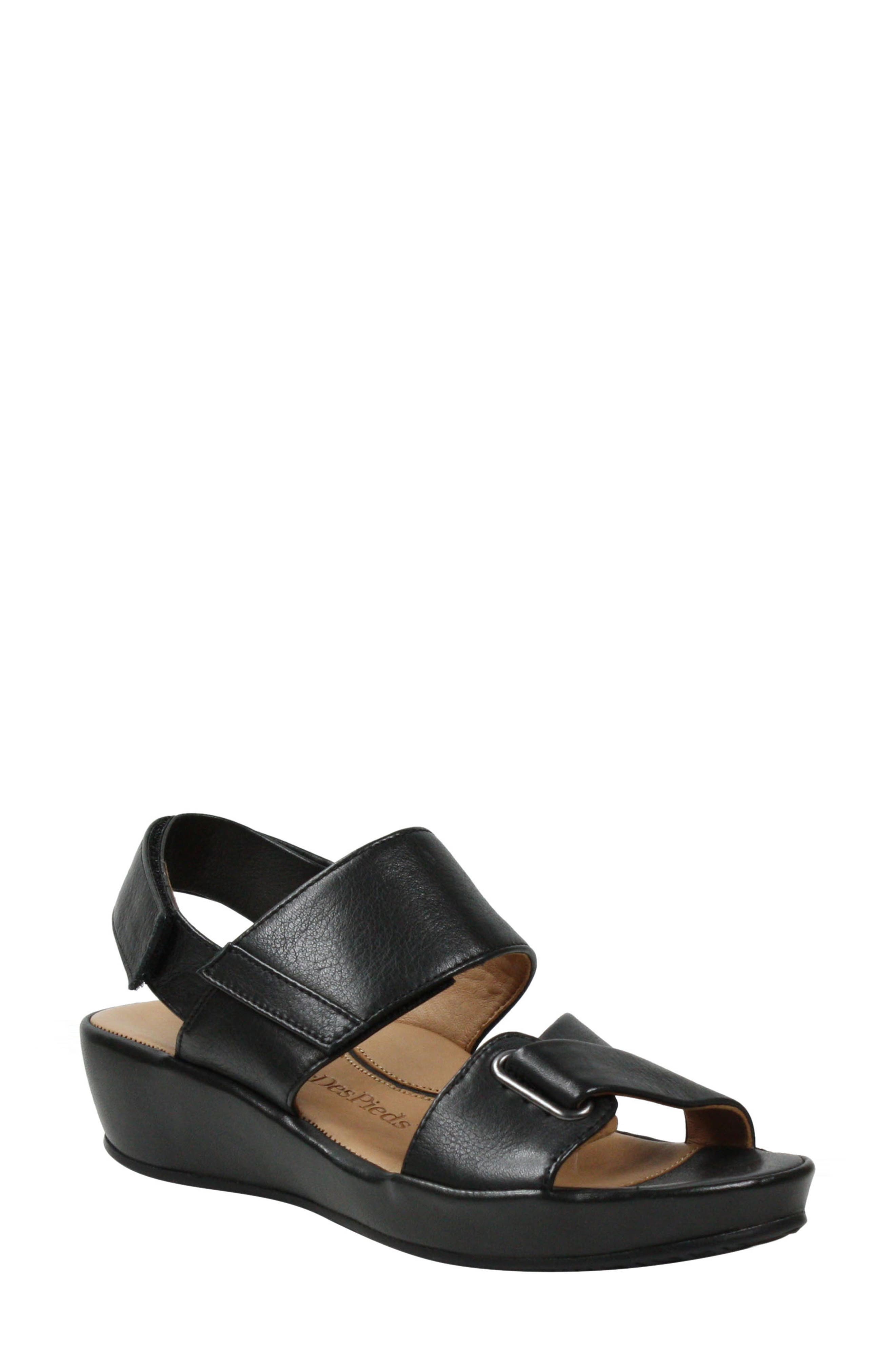 Calantha Wedge Sandal, Main, color, BLACK LEATHER