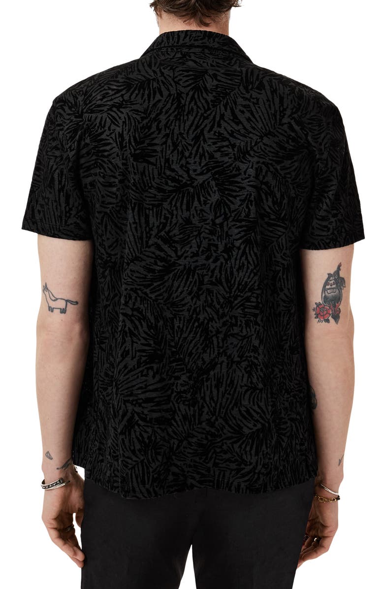 John Varvatos Matera Frond Jacquard Short Sleeve Organic Linen Button-Up Shirt, Alternate, color, Black