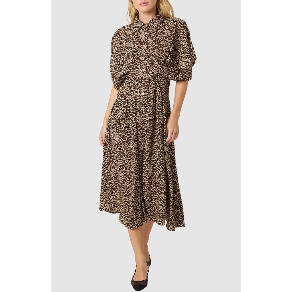 Lush Button Front Pleated Midi Dress In Gold