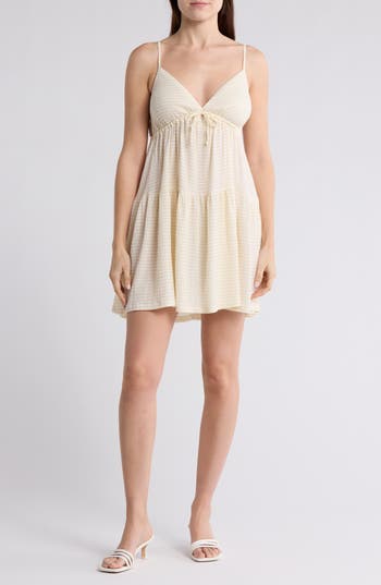 Shop Bp. Stripe Tie Front Babydoll Sundress In Ivory Gleam- White Gingham