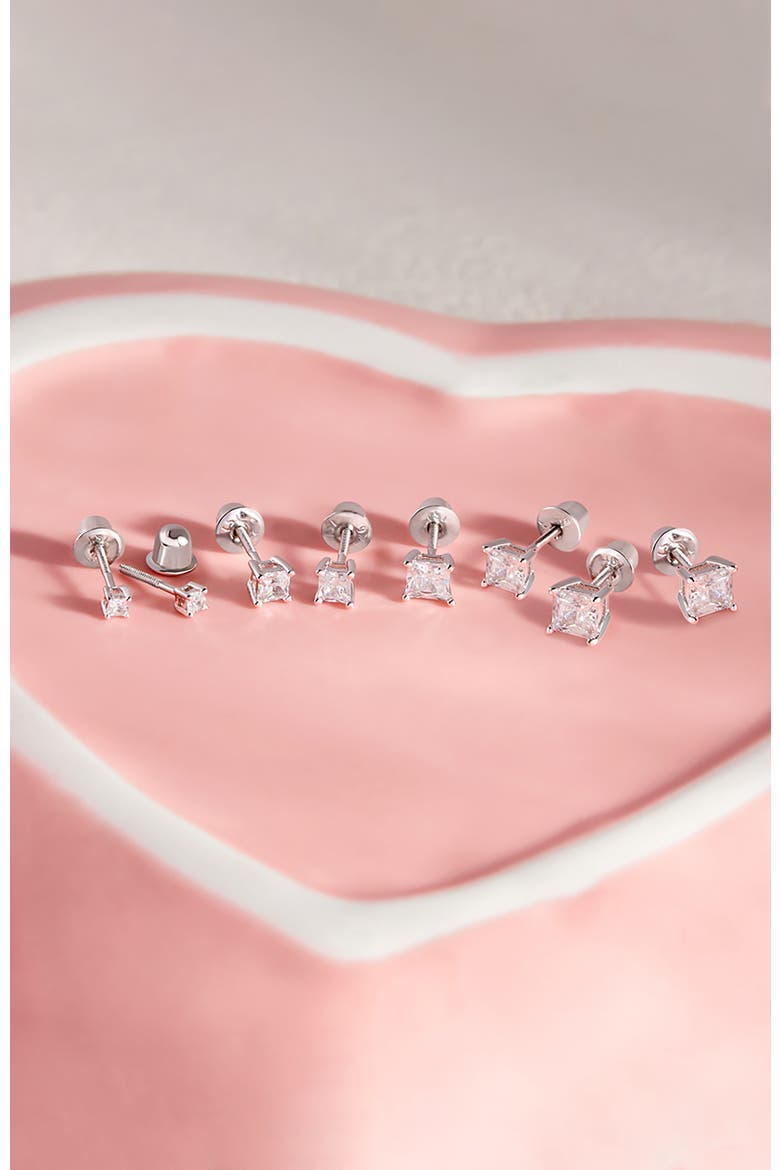 My First Princess Solitaire Earrings, Alternate, color, Silver