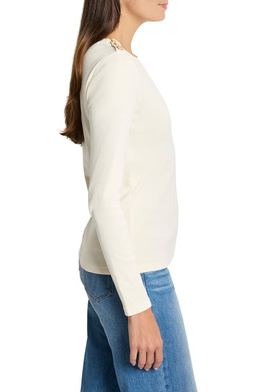 Shop Nzt By Nic+zoe Shoulder Button Detail Stretch Cotton Top In Classic Cream