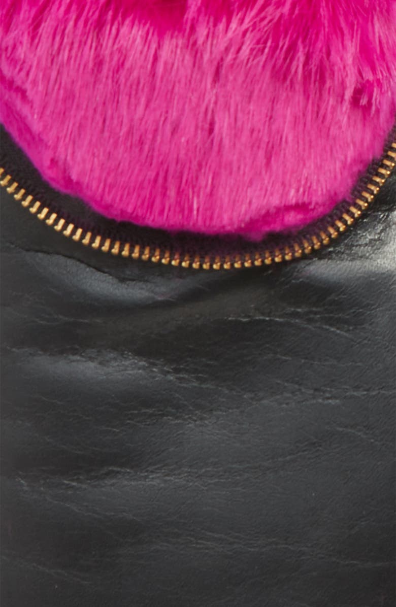 ARISTIDE Genuine Rabbit Fur Lined Lambskin Leather Zip Mittens, Alternate, color, 