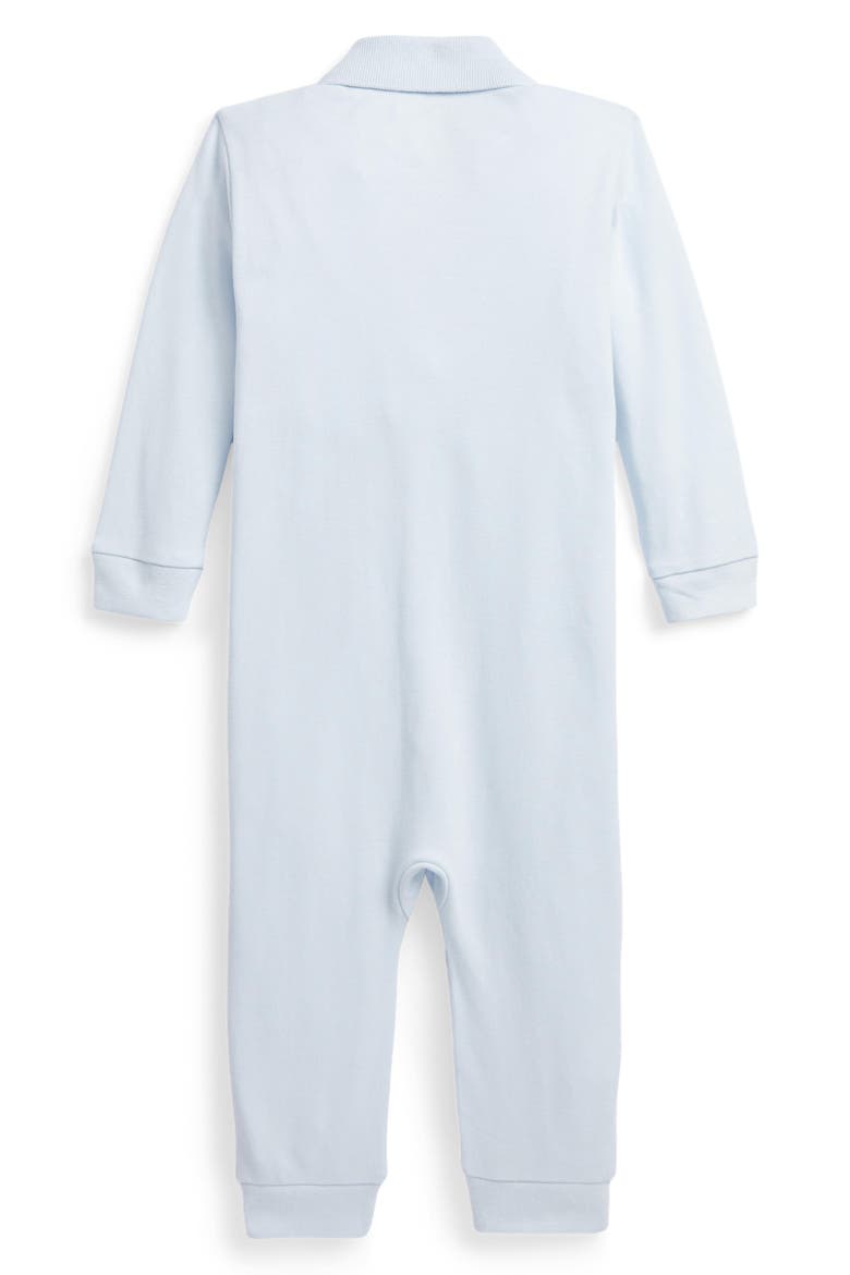 Snap Front Cotton Polo Romper, Alternate, color, BERYL BLUE