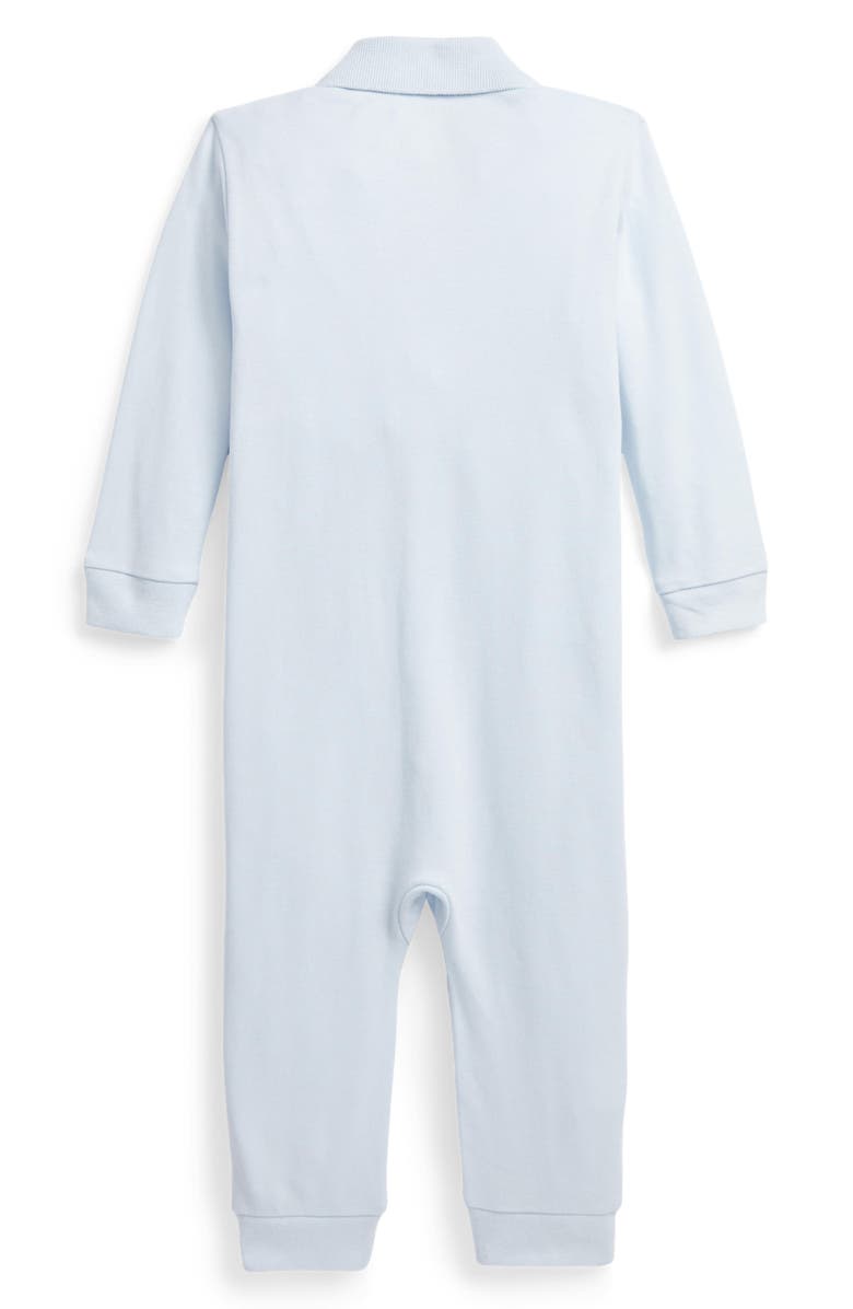 Ralph Lauren Snap Front Cotton Polo Romper, Alternate, color, Beryl Blue