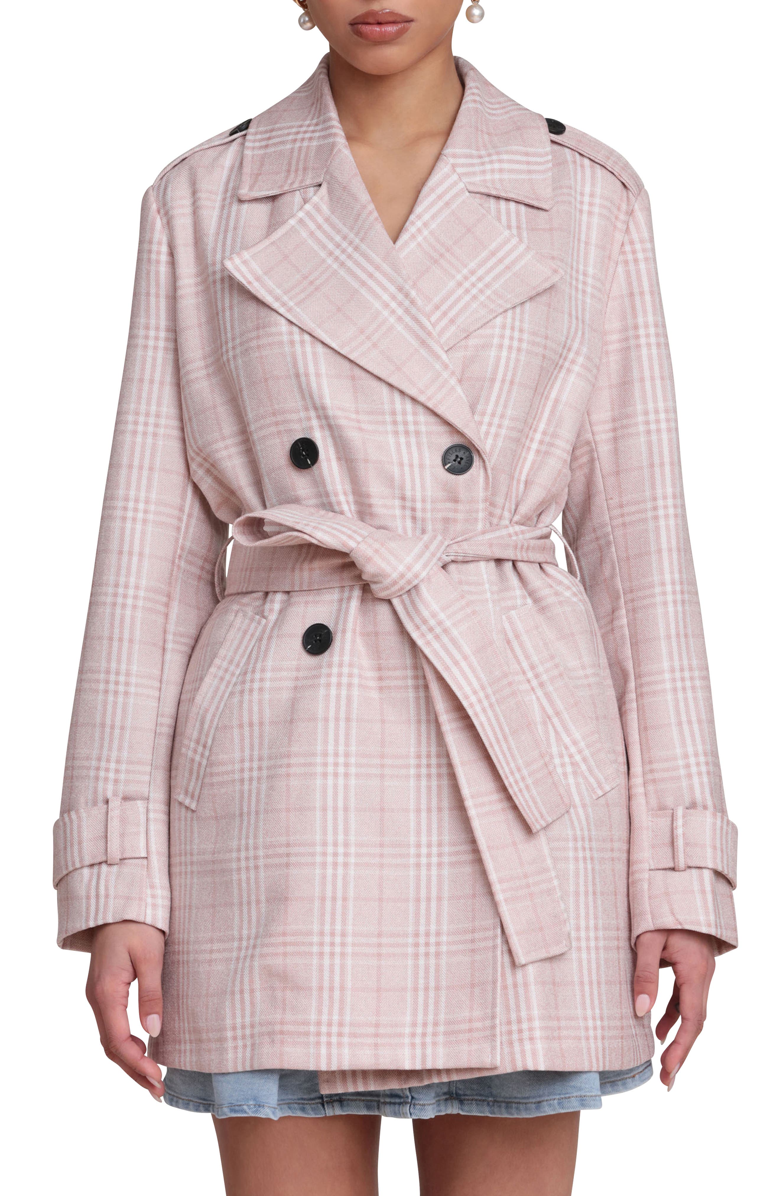 Avec Les Filles Plaid Double Breasted Trench Coat