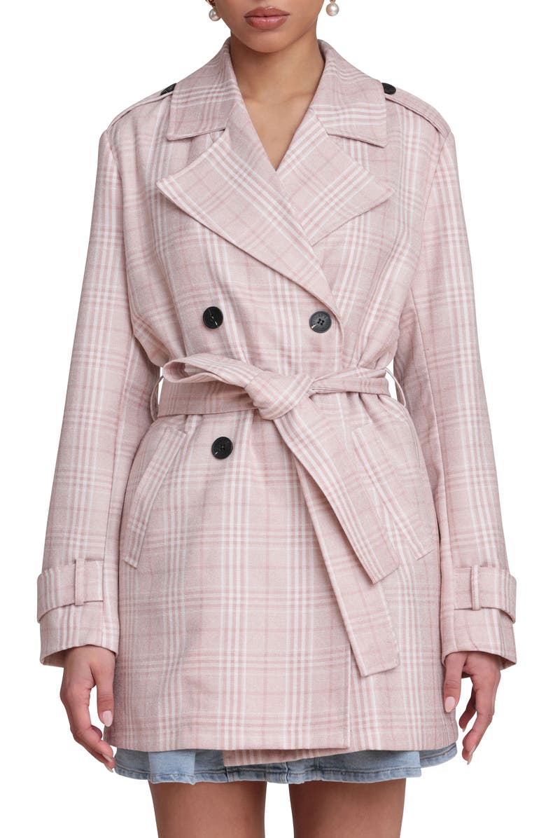Avec Les Filles Plaid Double Breasted Trench Coat, Main, color, Blush Plaid