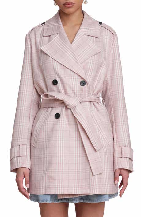 Avec Les Filles Plaid Double Breasted Trench Coat