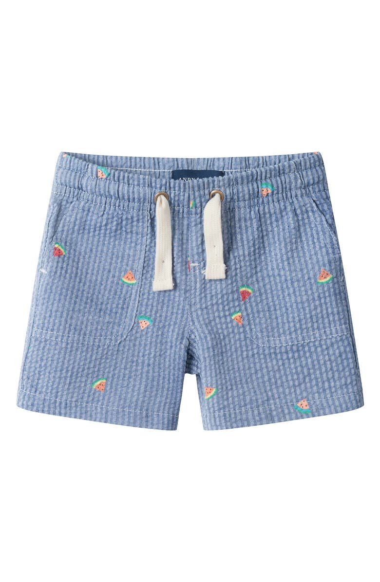 Andy & Evan Seersucker Short Sleeve Button-Up Shirt & Shorts Set, Alternate, color, Navy