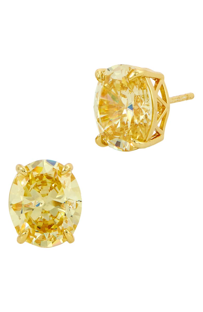 SAVVY CIE JEWELS Oval Cut Carary CZ Stud Earrings, Main, color, Yellow