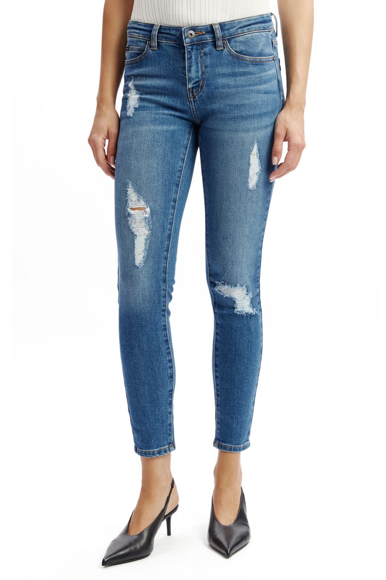Kate Low Rise Ripped Skinny Jeans, Main, color, DARK DENIM