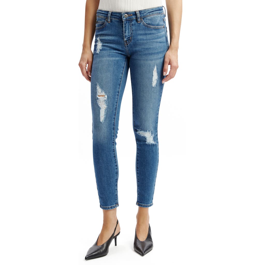 Bardot Kate Low Rise Ripped Skinny Jeans In Dark Denim