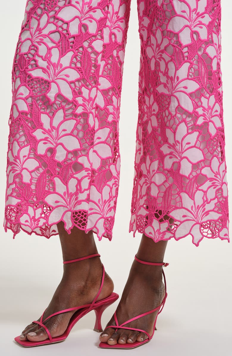Isaac Mizrahi New York Floral Embroidered Eyelet Crop Wide Leg Pants, Alternate, color, Fuchsia Multi