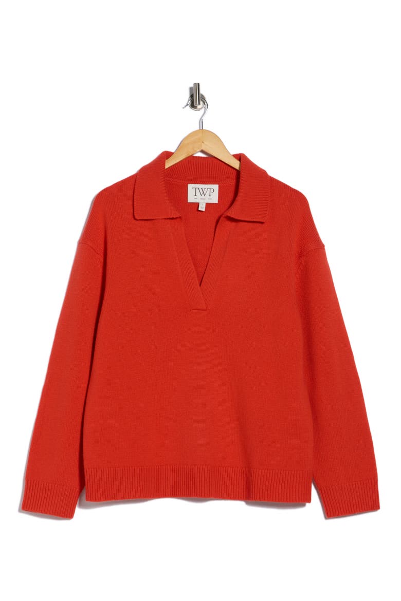 Boy Johnny Collar Cashmere Henley Sweater, Alternate, color, SUMMER TOMATO