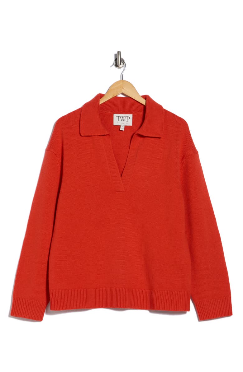 TWP Boy Johnny Collar Cashmere Henley Sweater, Main, color, Summer Tomato