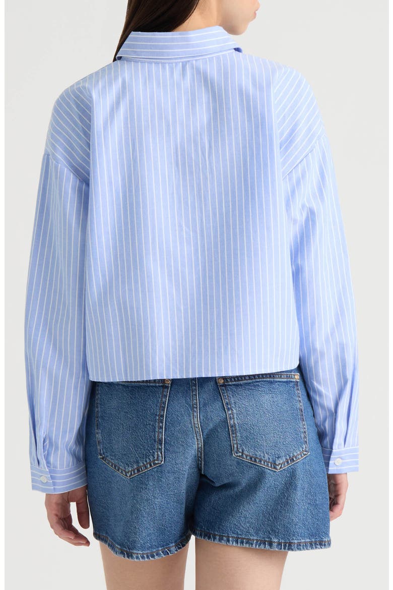 Embroidered Cutout Long Sleeve Crop Button-Up Shirt, Alternate, color, BLUE/ WHITE STRIPE