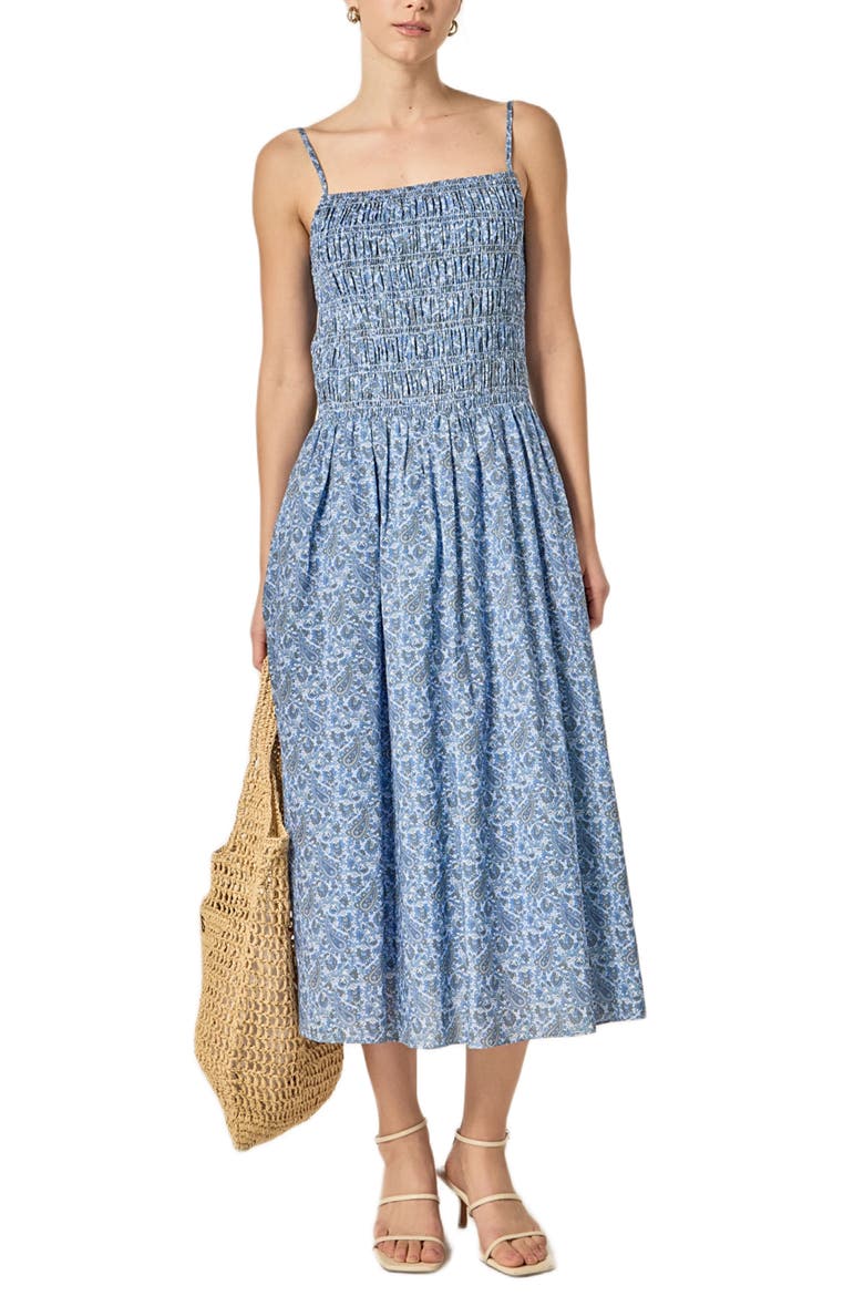 Paisley Print Smocked A-Line Dress, Alternate, color, NAVY MULTI