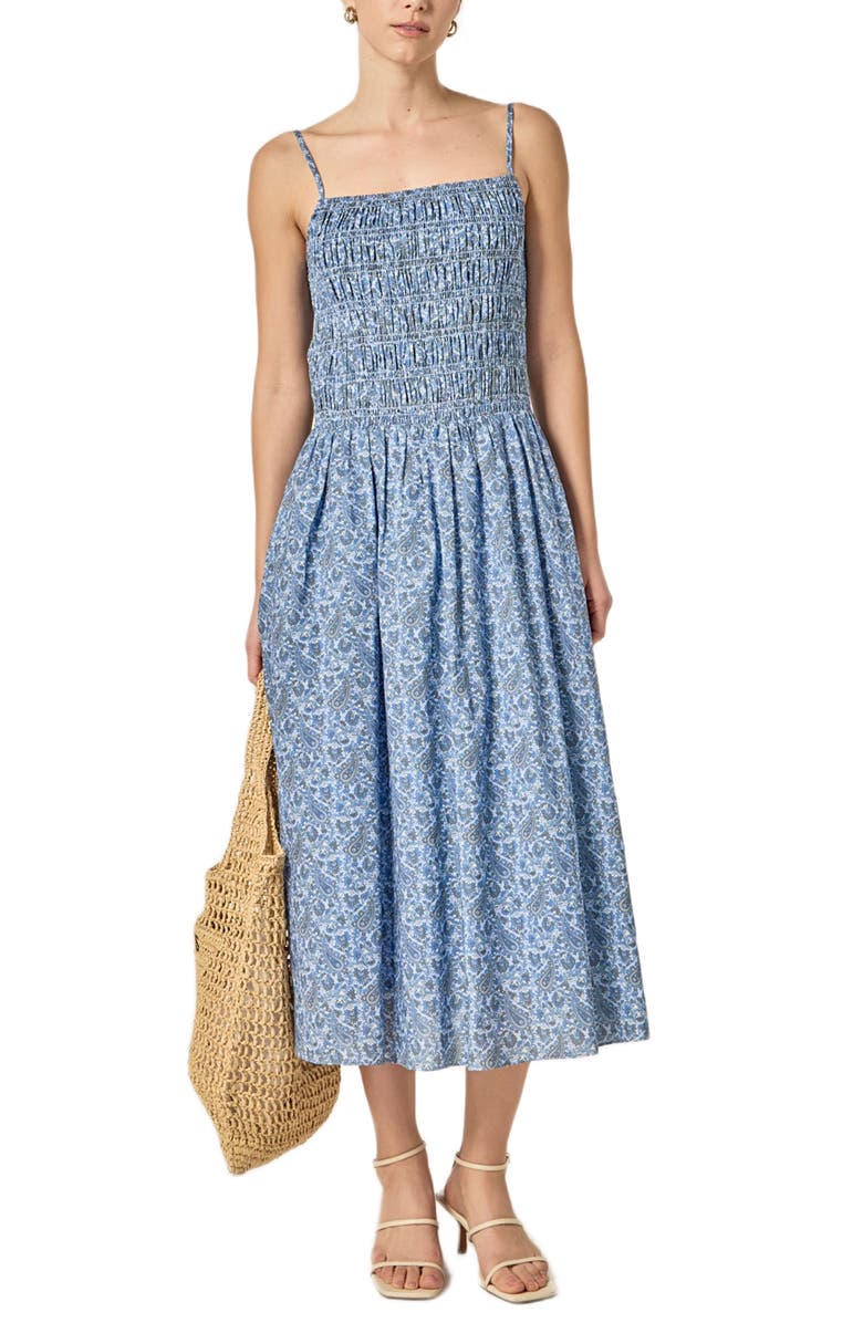 English Factory Paisley Print Smocked A-Line Dress, Alternate, color, Navy Multi