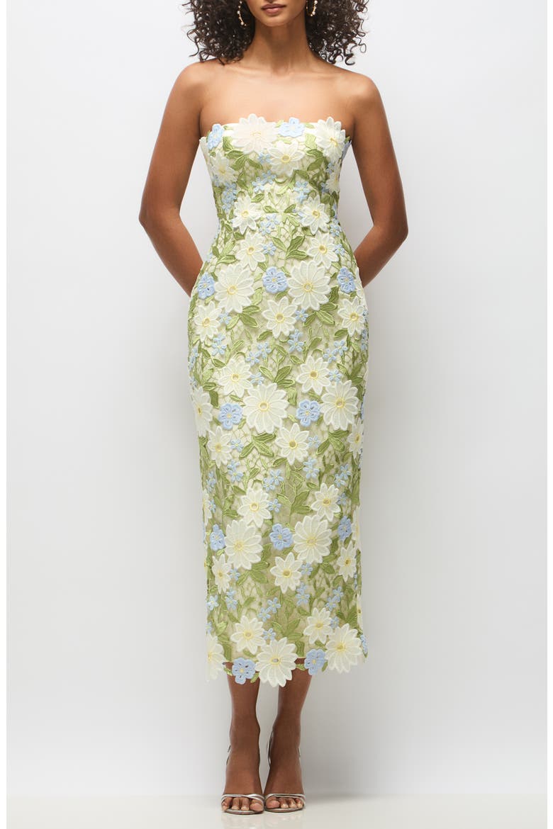Alice Floral Appliqué Strapless Cocktail Dress, Main, color, DAISY MULTI