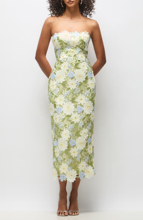 Alice Floral Appliqué Strapless Cocktail Dress