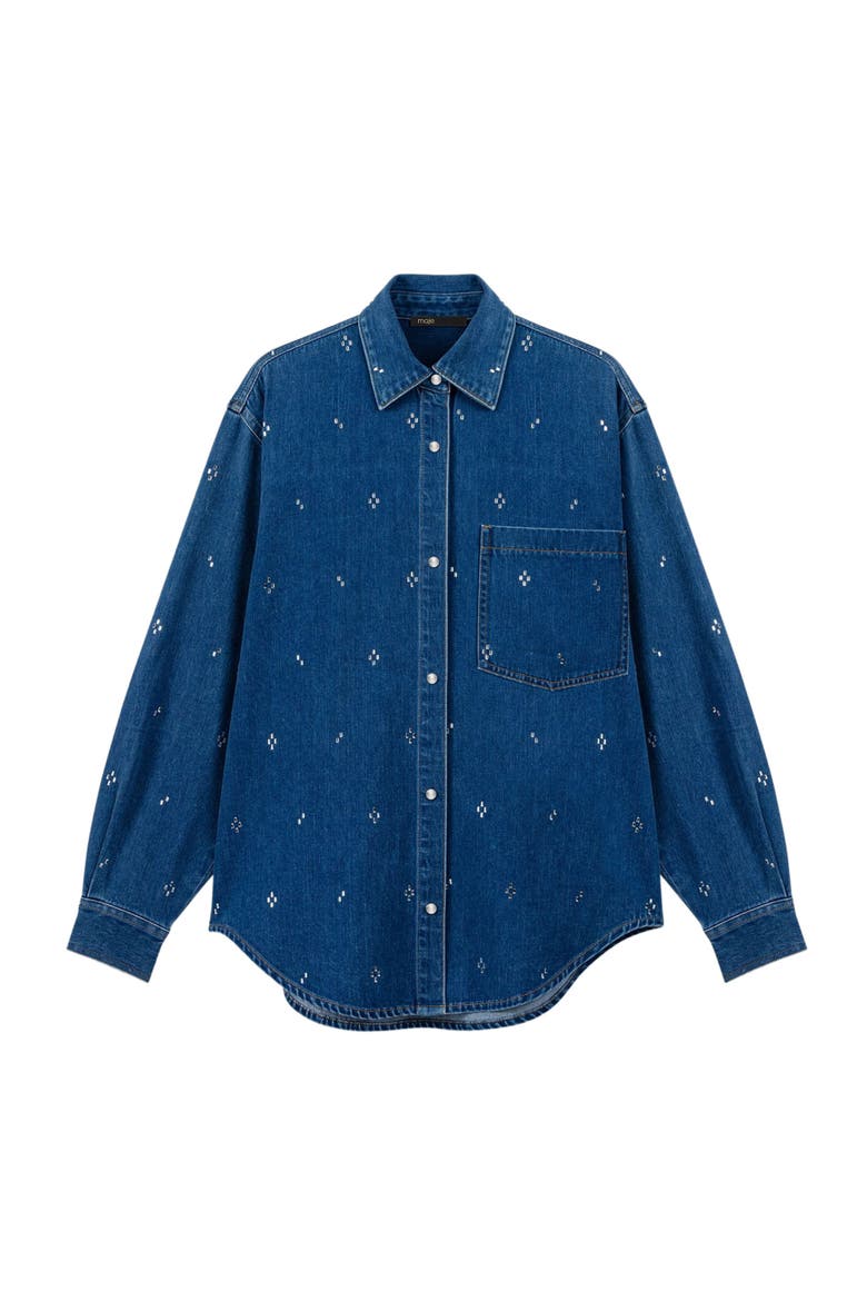 Rhinestone denim shirt, Alternate, color, Blue