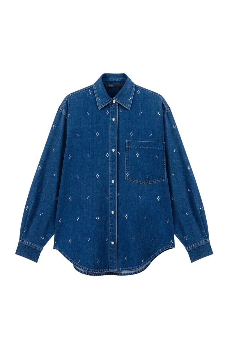 maje Rhinestone denim shirt, Alternate, color, Blue