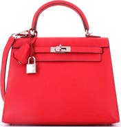 Pre-Owned Hermes Kelly Handbag Pink Epsom with Palladium Hardware 25