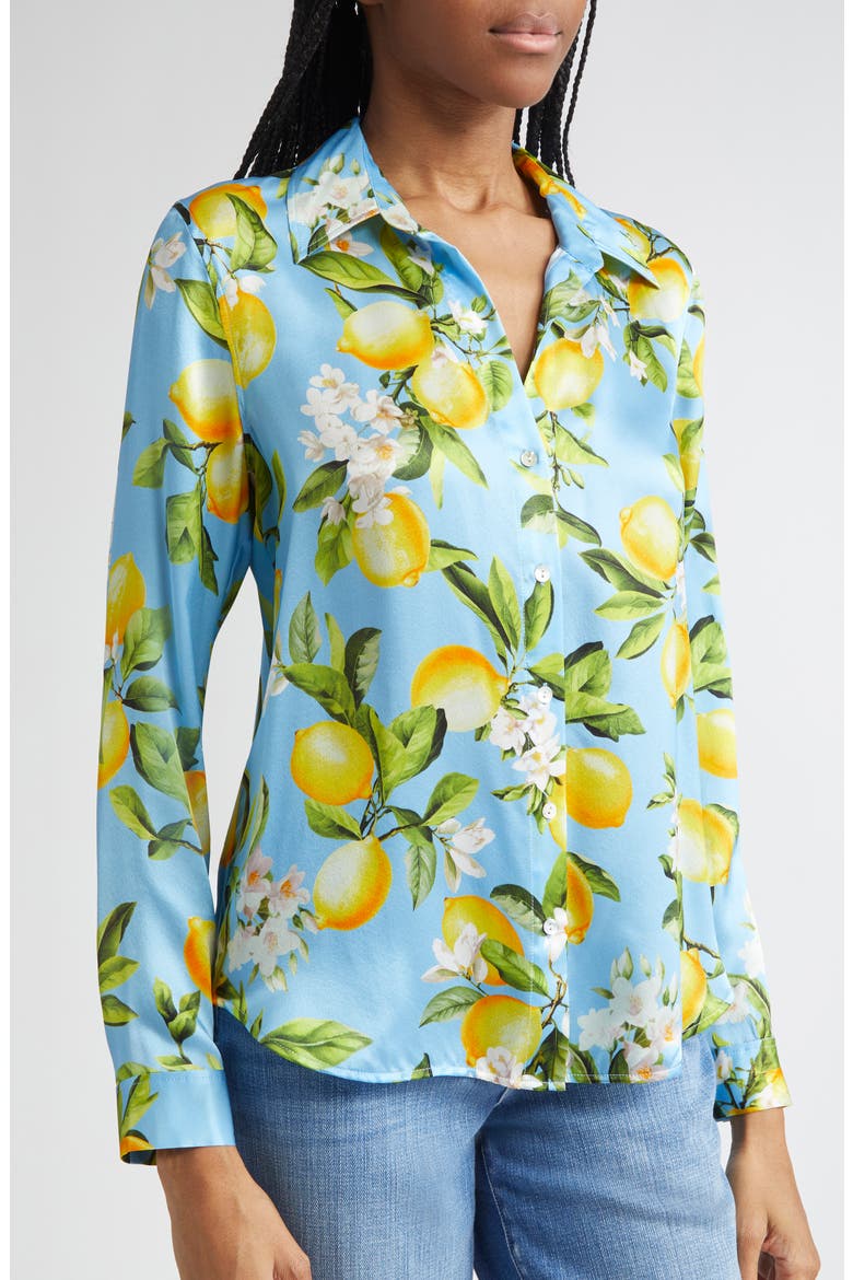 Tyler Lemon Print Silk Button-Up Shirt, Alternate, color, SKY BLUE/ YELLOW FLORAL LEMON