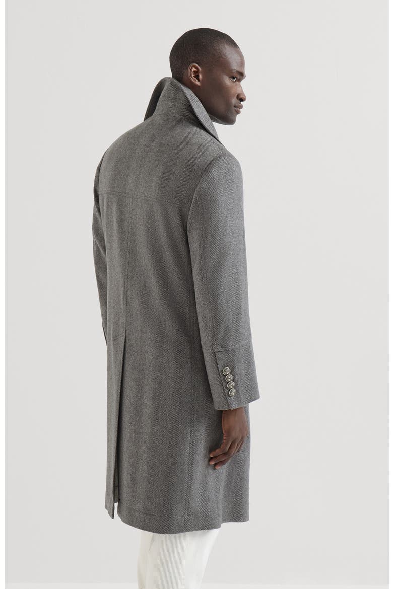 Cashmere chevron flannel one-and-a half breasted coat with metal buttons, Alternate, color, Medium Grey