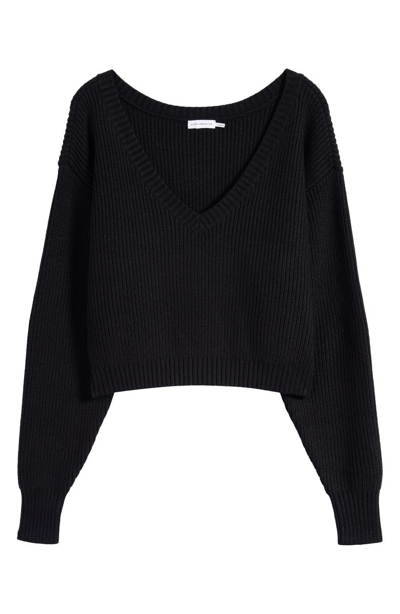 Good American Cozy V-Neck Sweater, Alternate, color, Black001