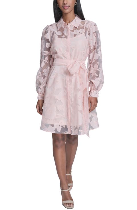 Long Sleeve Floral Organza Shirtdress