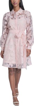 KARL LAGERFELD Long Sleeve Floral Organza Shirtdress