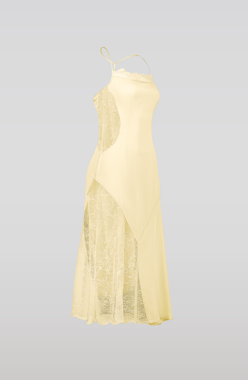 Saemdi Lace Trim Midi Dress In Yellow
